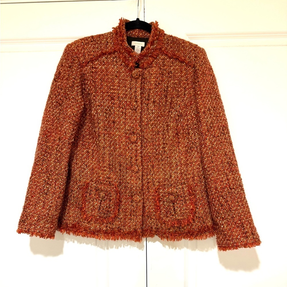 Chico's Vibrant Burnt Orange Tweed Blazer